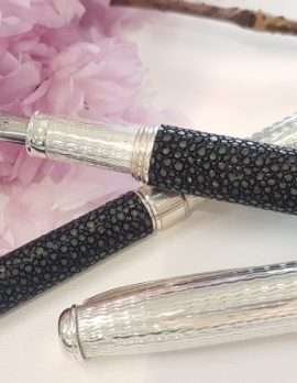 Sterling Silver Fountain Pen and Ball Point Pen - Beautifully Handcrafted in Italy - Sting Ray Leather
