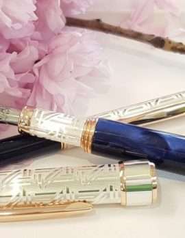 Sterling Silver Fountain Pen and Ball Point Pen - Beautifully Handcrafted in Italy - Blue