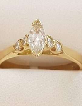 18ct Gold Marquis Cut with 4 Round Diamonds Engagement Ring