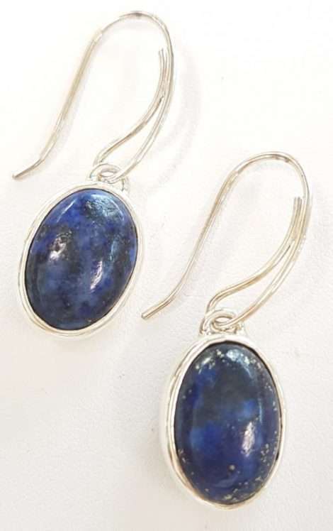Sterling Silver Oval Lapis Lazuli Drop Earrings