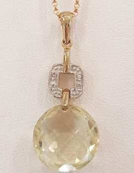 9ct Gold Lemon Citrine and Diamond Pendant on 9ct Chain