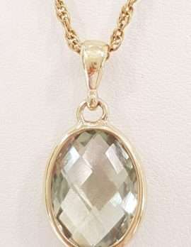 9ct Gold Oval Green Amethyst / Prasiolite Pendant on 9ct Chain