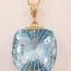 9ct Gold Large Square Laser Cut Blue Topaz Pendant on 9ct Chain