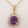 9ct Gold Amethyst and Diamond Square Pendant on 9ct Chain