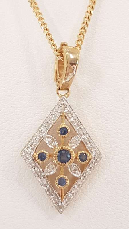 9ct Yellow Gold Natural Sapphire and Diamond Enhancer Pendant on Gold Chain