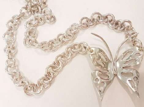 Sterling Silver Heavy Butterfly Necklace - Handmade