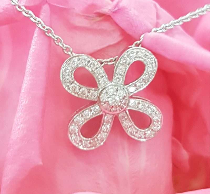 9ct White Gold Bow Diamond Pendant on 9ct Chain