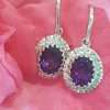 9ct White Gold Oval Amethyst and Diamond Drop Earrings
