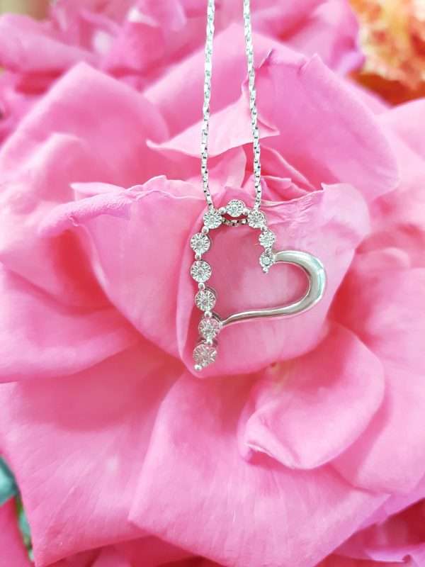 9ct White Gold Heart Diamond Pendant on 9ct Chain