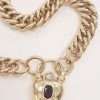 9ct Yellow Gold Curb Link Bracelet with Garnet Padlock Clasp