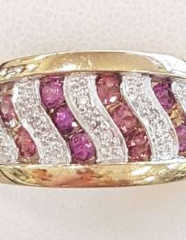 9ct Gold Rhodolite Garnet and Diamond Wide Band Ring
