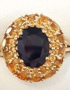 9ct Gold Garnet and Citrine Oval Cluster Ring