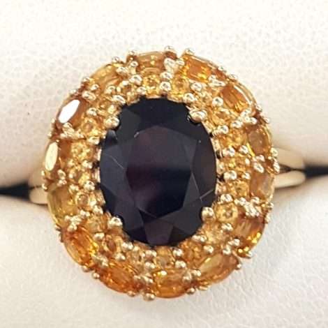 9ct Gold Garnet and Citrine Oval Cluster Ring