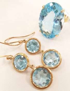 9ct Gold Long Topaz Drop Earrings and Large Oval Cocktail Ring - Sold Separately