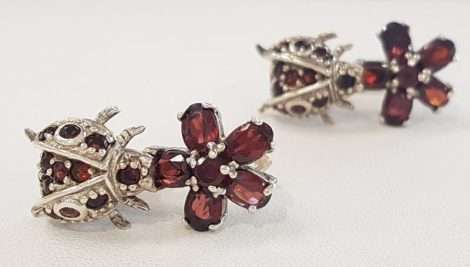 Sterling Silver Garnet Ladybird Earrings