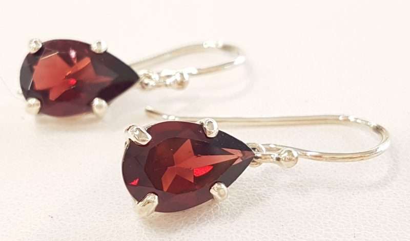 Sterling Silver Garnet Earrings - Teardrop Shape