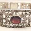 Sterling Silver Marcasite and Garnet Ornate Filigree Wide Bracelet