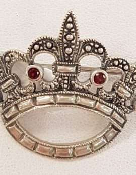 Sterling Silver Garnet Crown Brooch