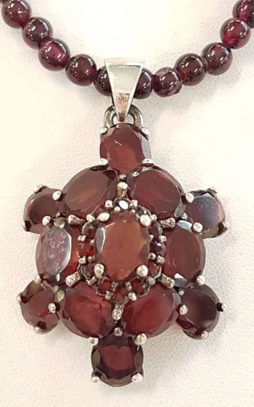 20200122_174639 Sterling Silver Large Garnet Cluster Pendant on Garnet Bead Necklace