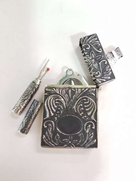Sterling Silver Ornates Sewing Kit / Pendant / Case New