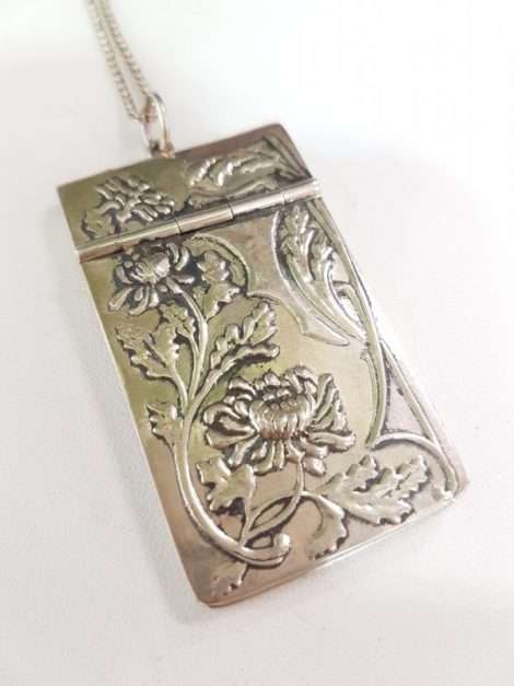 Sterling Silver Ornate Notebook Pendant on Chain - Art Nouveau Style - New