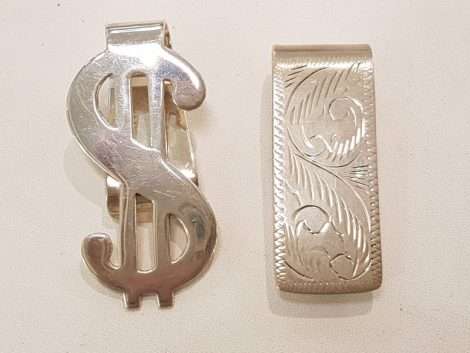 Sterling Silver Money Clips - Dollar Sign and Ornate. Sold Individually