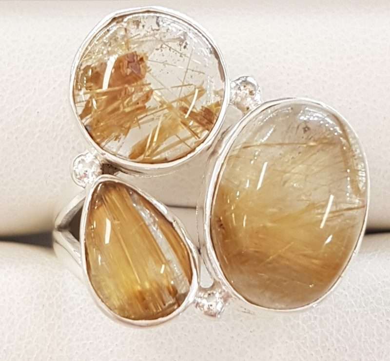 Sterling Silver Rutilated Quartz Chunky Cluster Ring