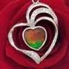 Sterling Silver Ammolite and CZ Heart Pendant on Chain
