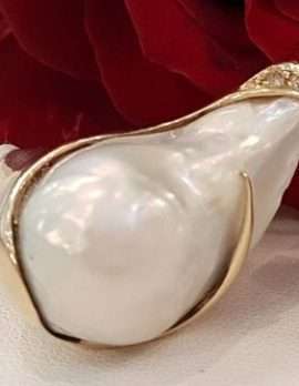 9ct Gold Baroque Pearl and Diamond Handmade Ring