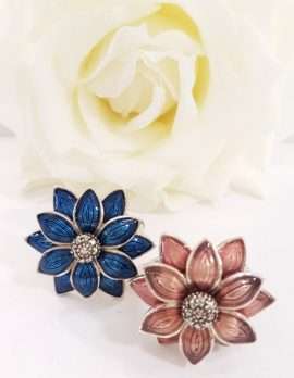 Sterling Silver, Marcasite and Enamel Flower Ring - Sold Individually