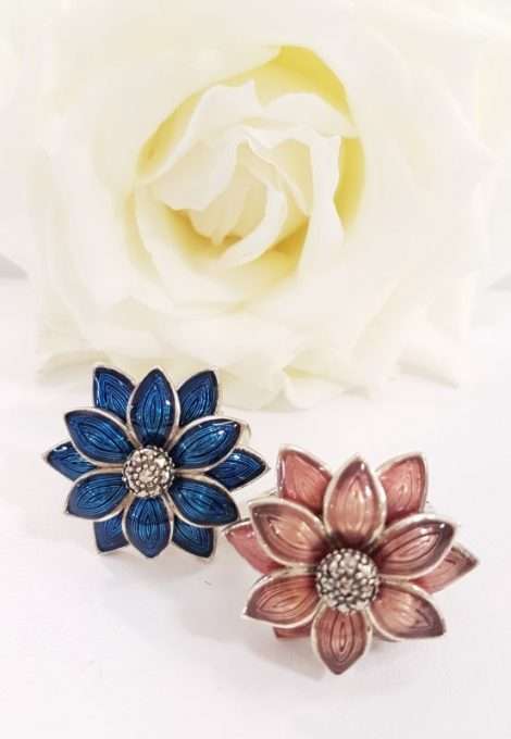 Sterling Silver, Marcasite and Enamel Flower Ring - Sold Individually