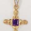 9ct Gold Amethyst and Diamond Crusifix / Cross Pendant on 9ct Chain
