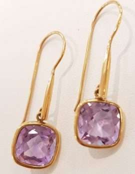 9ct Gold Amethyst Drop Earrings - Square