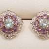 9ct Yellow Gold Amethyst, Topaz and Diamond Cluster Studs / Earrings