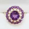 9ct Gold Amethyst and Seedpearl Cluster Ring