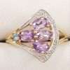 9ct Gold Amethyst, Topaz and Diamond Ring - Fan