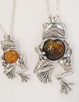 Sterling Silver Amber Frog Pendant on Sterling Silver Chain