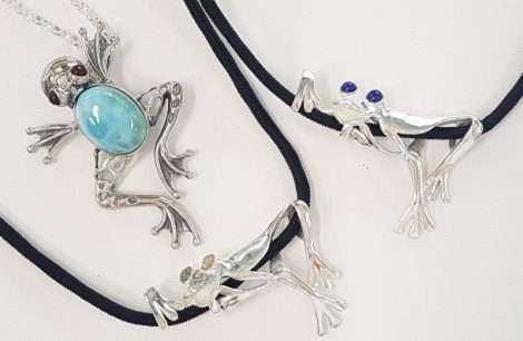 Sterling Silver Frog Necklaces - Lapis Lazuli, Moonstone and Larimar
