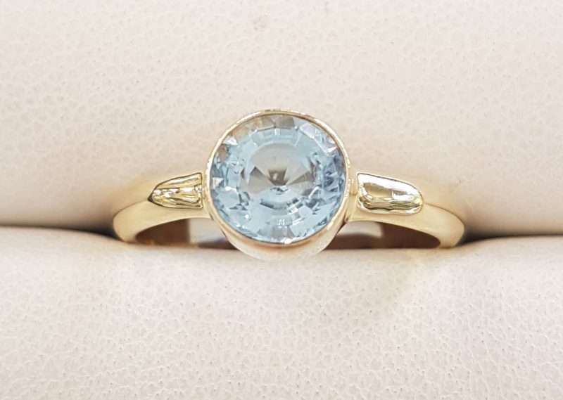 9ct Yellow Gold Round Aquamarine Bezel Set Ring