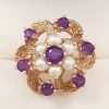 9ct Yellow Gold Amethyst Seedpearl Large Cluster Ring - Antique / Vintage