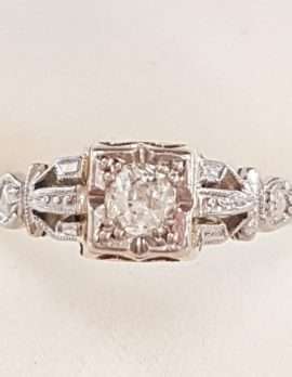 18ct Yellow Gold & Platinum Filigree Diamond Square Engagement Ring