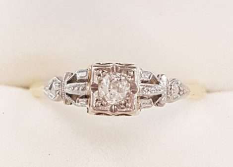 18ct Yellow Gold & Platinum Filigree Diamond Square Engagement Ring