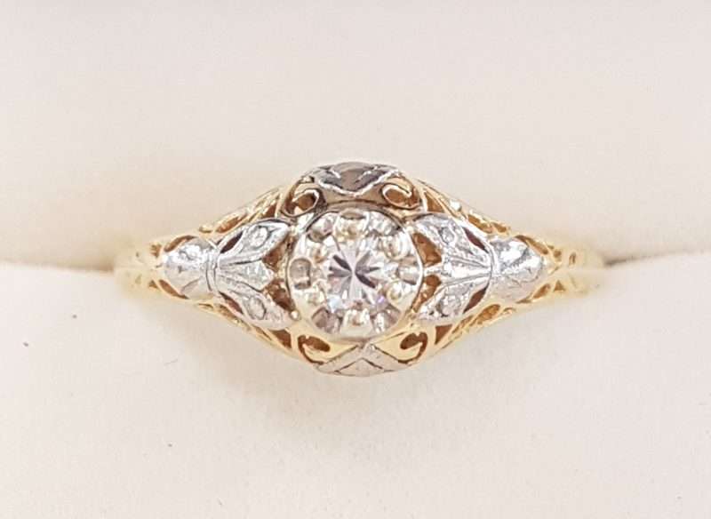 18ct Yellow Gold & Platinum Filigree Diamond Engagement Ring