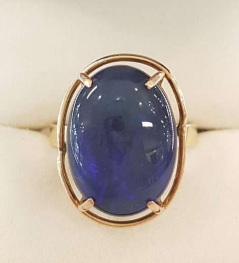 9ct Gold, Large, Oval, Blue Opal Ring