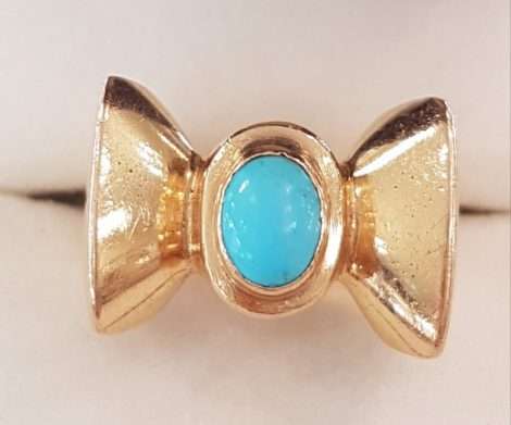 18ct Gold Large / Heavy Bow Ring with Turquoise