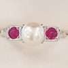 18ct White Gold & Platinum Pearl & Natural Ruby Ring