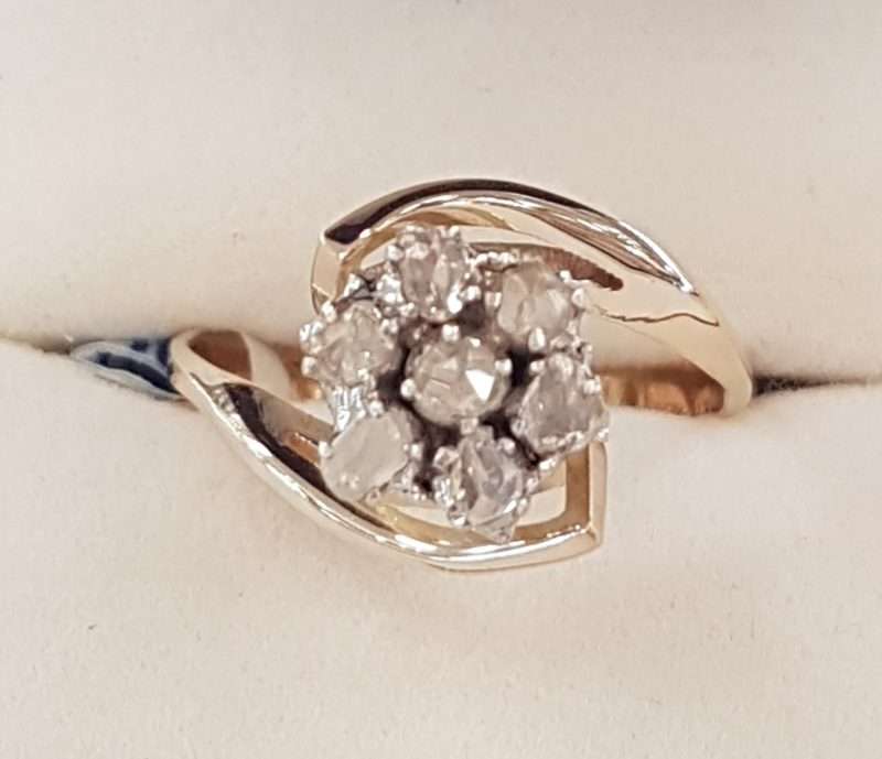 9ct Yellow Gold Rose Cut Diamond Flower Cluster Ring