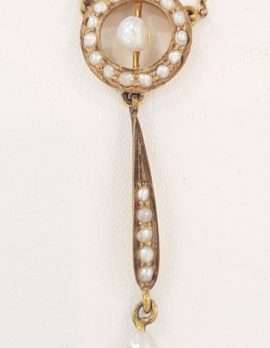 15ct Yellow Gold Seedpearl Drop Antique Necklace