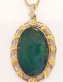 9ct Yellow Gold Oval Opal Ornate Pendant on Gold Chain