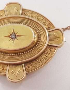 15ct Yellow Gold & Diamond Large Ornate Antique Brooch